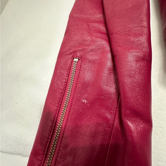 Id. Collection Pink Leather Moto Jacket Vintage Women Size 8 FLAWED - SEE NOTES - Picture 4 of 13